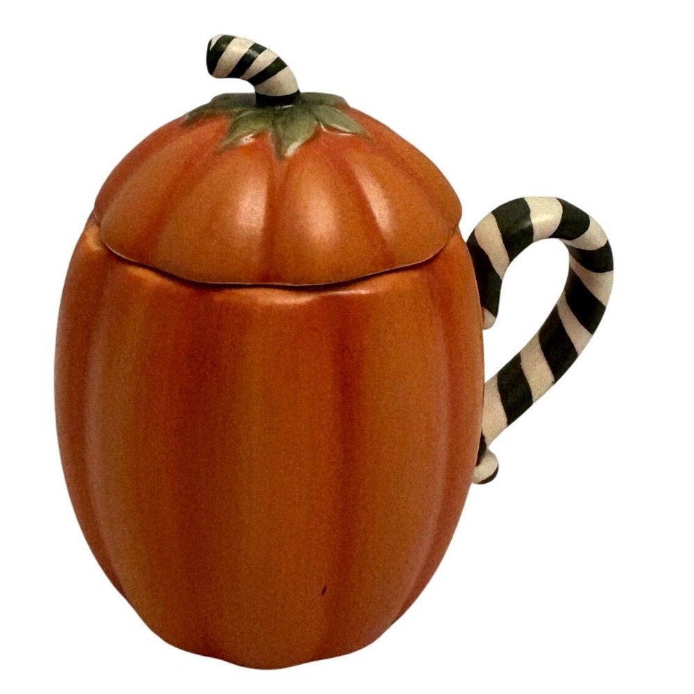 Retired Yankee Candle Pumpkin Pie Ceramic Candle Holder Jar Striped Halloween